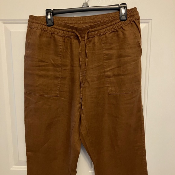 Lands' End‎ Women's Brown 100% Linen Cropped Pants Drawstring Waist Size 10P - Picture 2 of 5